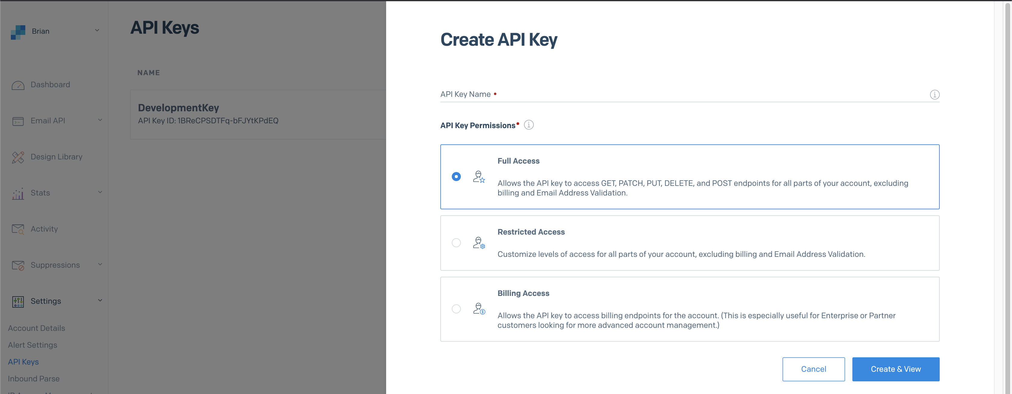 Twilio SendGrid Create API Key